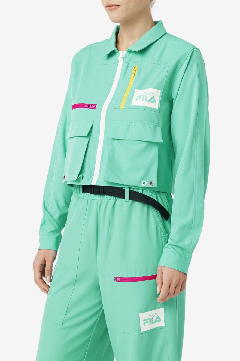 Fila Alina Zip Skjorte Dame Blå Grøn | 683-PBZKSA