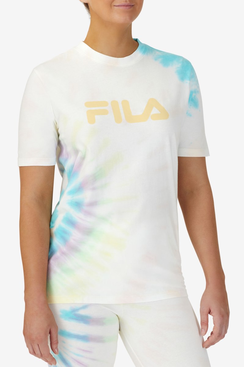 Fila Alivia Tie Dye Tee T Shirts Dame Hvide | 052-DBFZSW