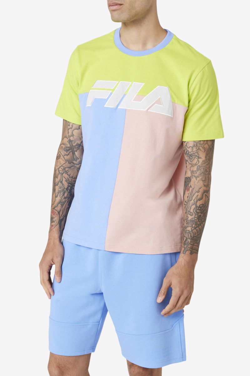 Fila Anvit Crew T Shirts Herre Blå Lysegrøn Koral | 793-PNBHMI