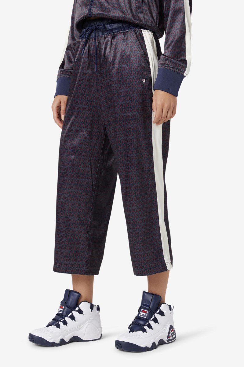 Fila Aviana Cropped Satin Joggers Dame Mørkeblå | 804-MQEBAZ