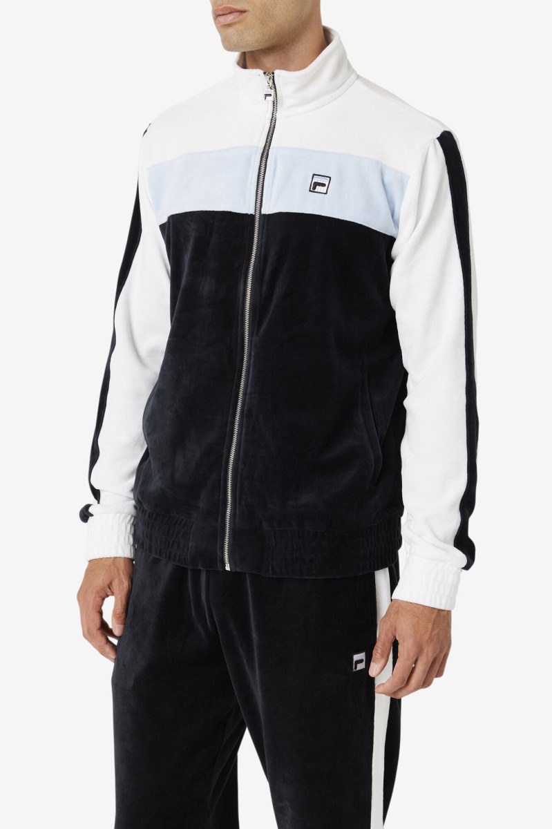 Fila Brice Velour Fleece Jakker Herre Sort Hvide | 794-LWZPYF