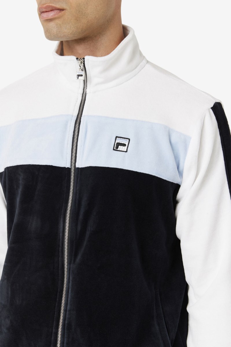 Fila Brice Velour Fleece Jakker Herre Sort Hvide | 794-LWZPYF