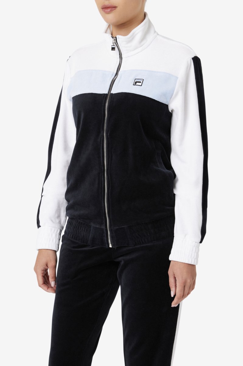 Fila Brice Velour Fleece Jakker Herre Sort Hvide | 794-LWZPYF