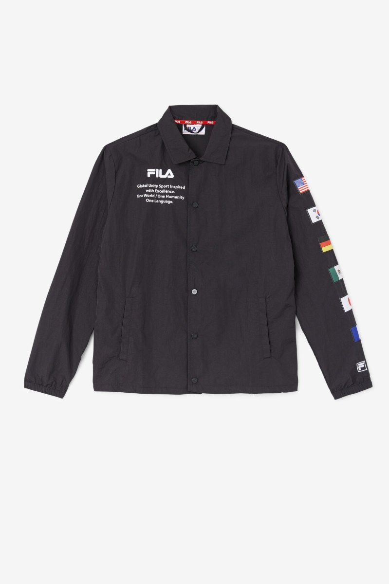 Fila Caquga Casual Jakker Herre Sort Hvide | 579-XUCBPK