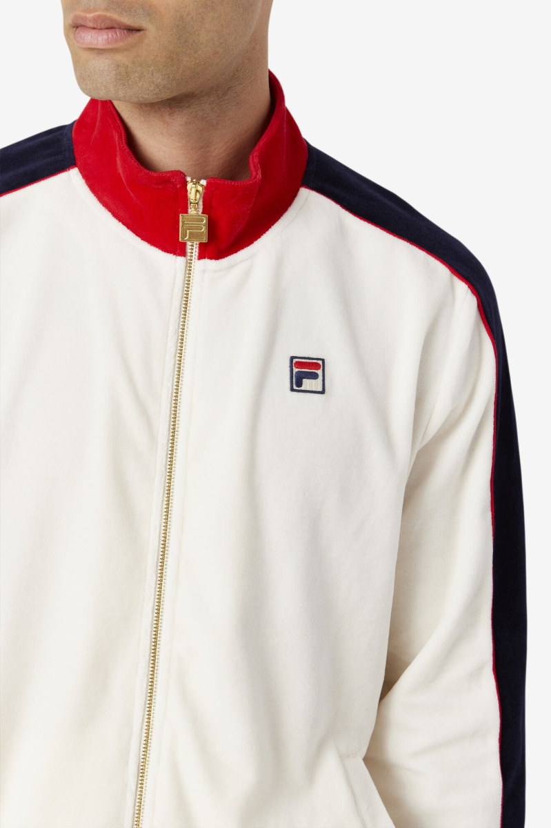 Fila Cima Velour Fleece Jakker Herre Rød Mørkeblå | 658-GTWIYR