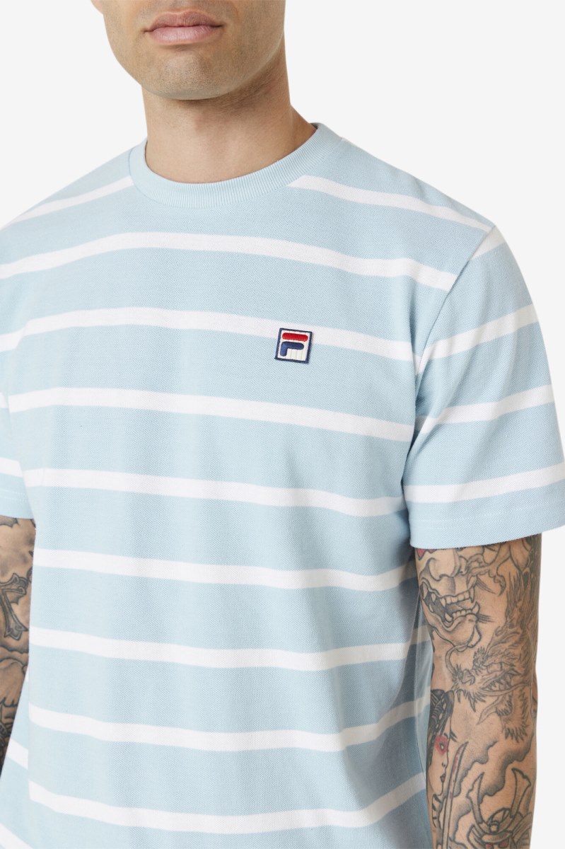 Fila Deny Crew T Shirts Herre Blå Hvide | 351-GSIALB