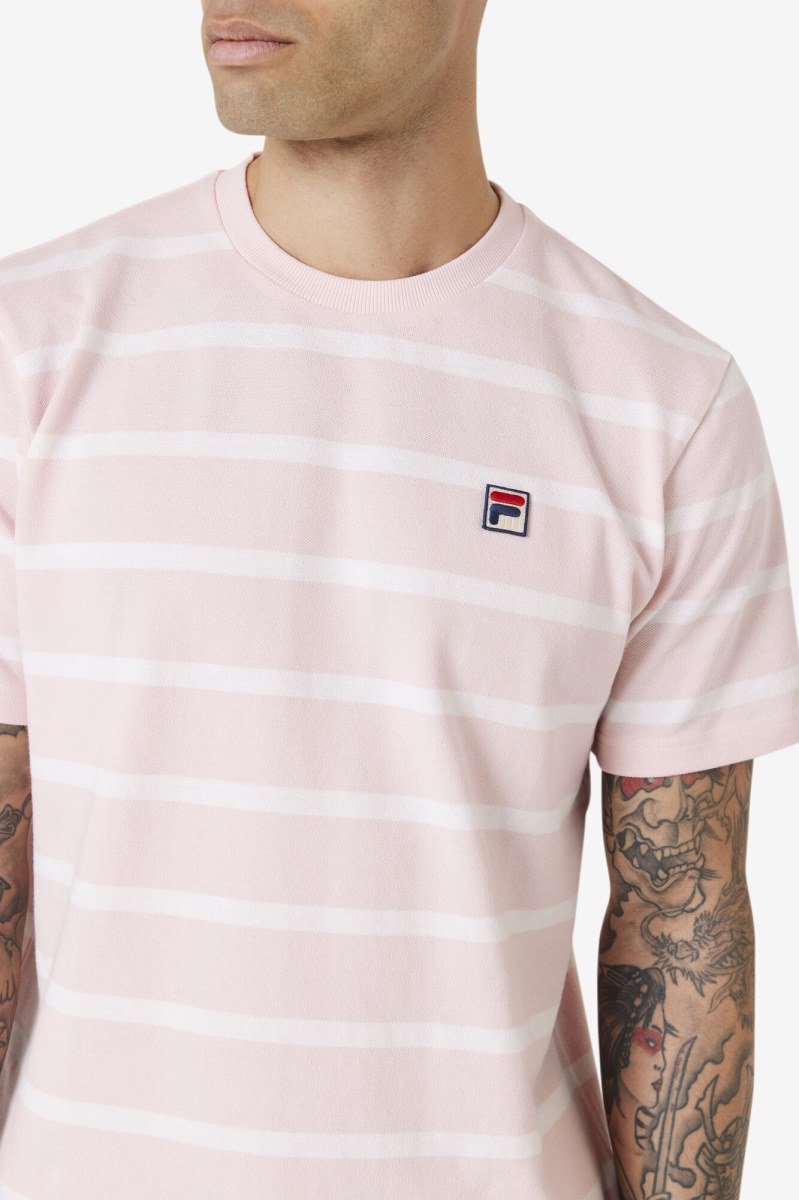 Fila Deny Crew T Shirts Herre Lyserød Hvide | 695-DRWAPE