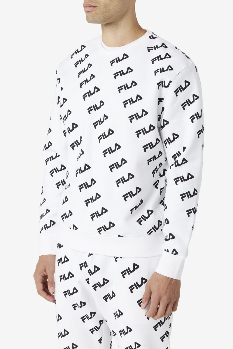 Fila Diagonal Logo Crew Sweatshirts Dame Hvide Sort | 537-ISNZRF