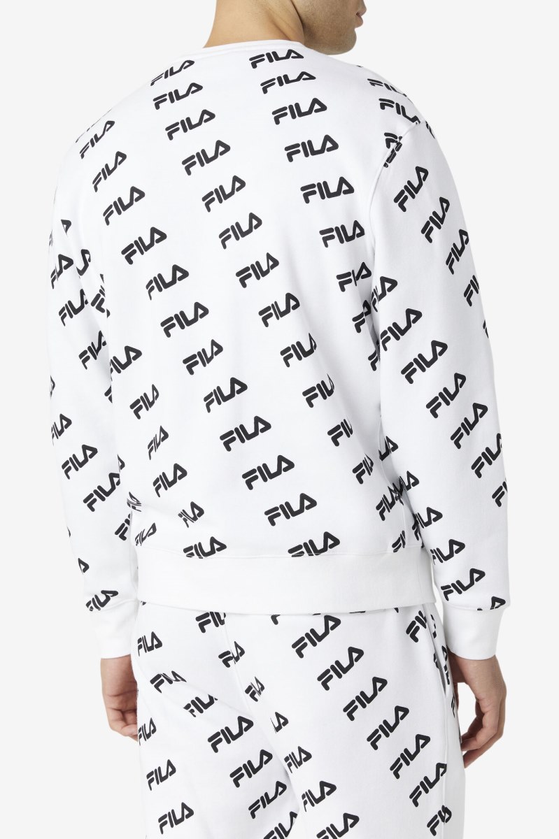 Fila Diagonal Logo Crew Sweatshirts Dame Hvide Sort | 537-ISNZRF