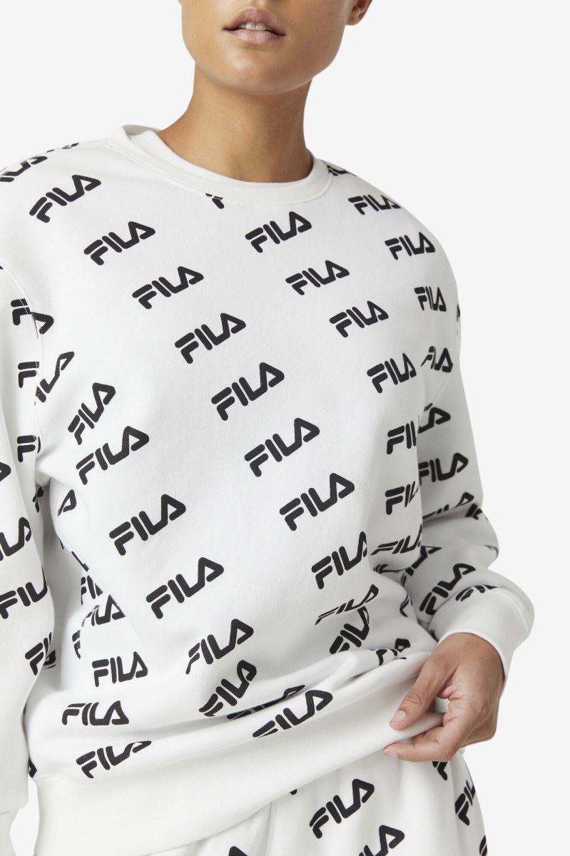 Fila Diagonal Logo Crew Sweatshirts Dame Hvide Sort | 537-ISNZRF