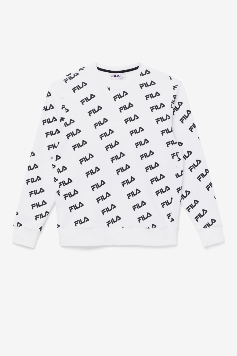 Fila Diagonal Logo Crew Sweatshirts Dame Hvide Sort | 869-ONDVAG