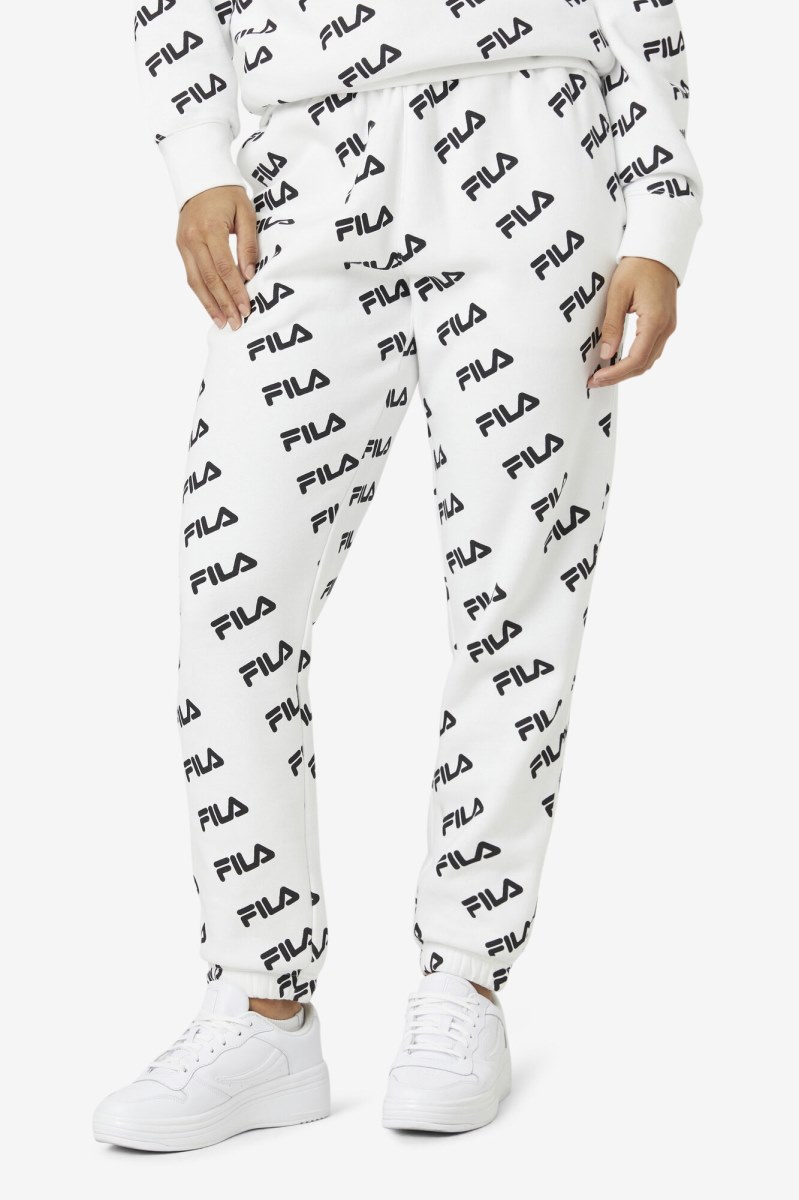 Fila Diagonal Logo Joggers Dame Hvide Sort | 150-UMGRBH