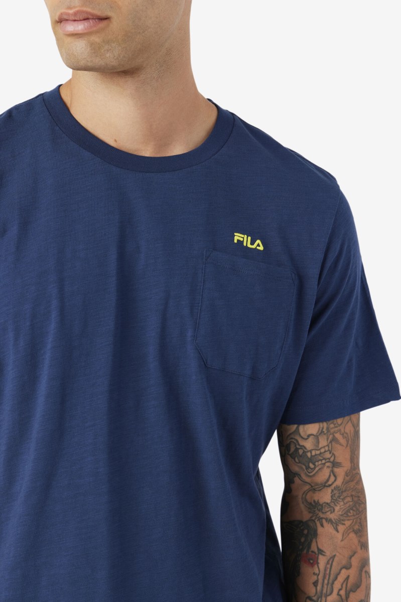 Fila Dilki Crew T Shirts Herre Mørkeblå Gul | 780-VNPCTZ