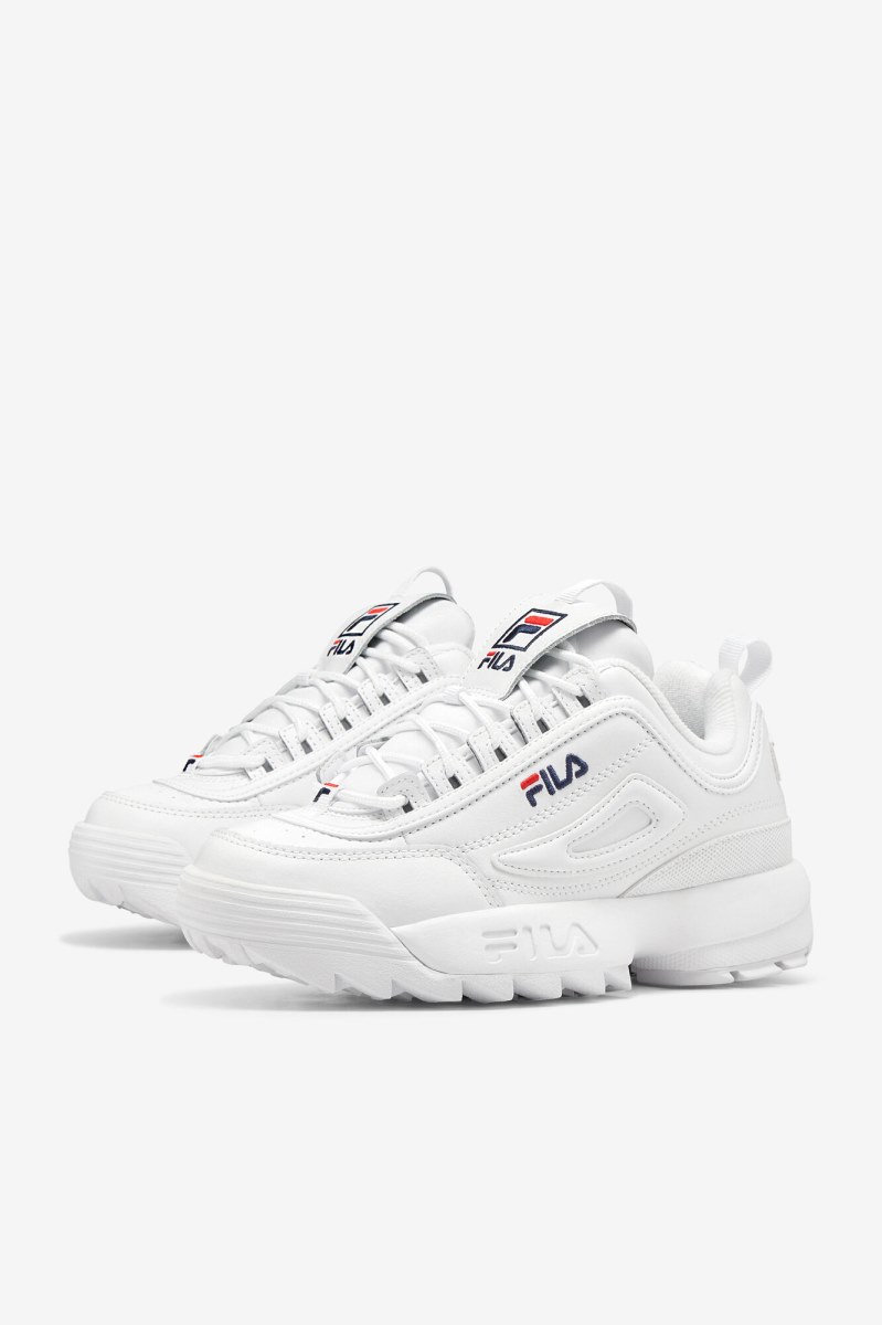 Fila Disruptor 2 Premium Sneakers Herre Hvide Mørkeblå Rød | 572-QIAZVS