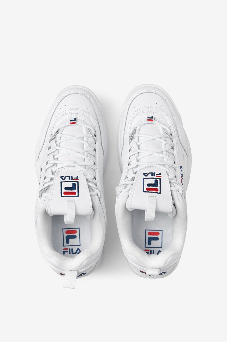 Fila Disruptor 2 Premium Sneakers Herre Hvide Mørkeblå Rød | 572-QIAZVS