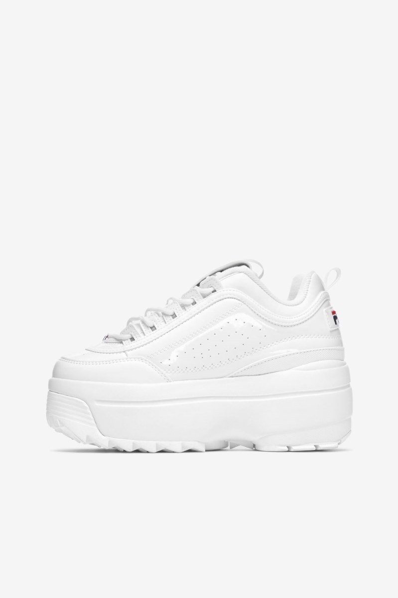 Fila Disruptor 2 Wedge Lak Sneakers Dame Hvide Mørkeblå Rød | 937-OYERKZ