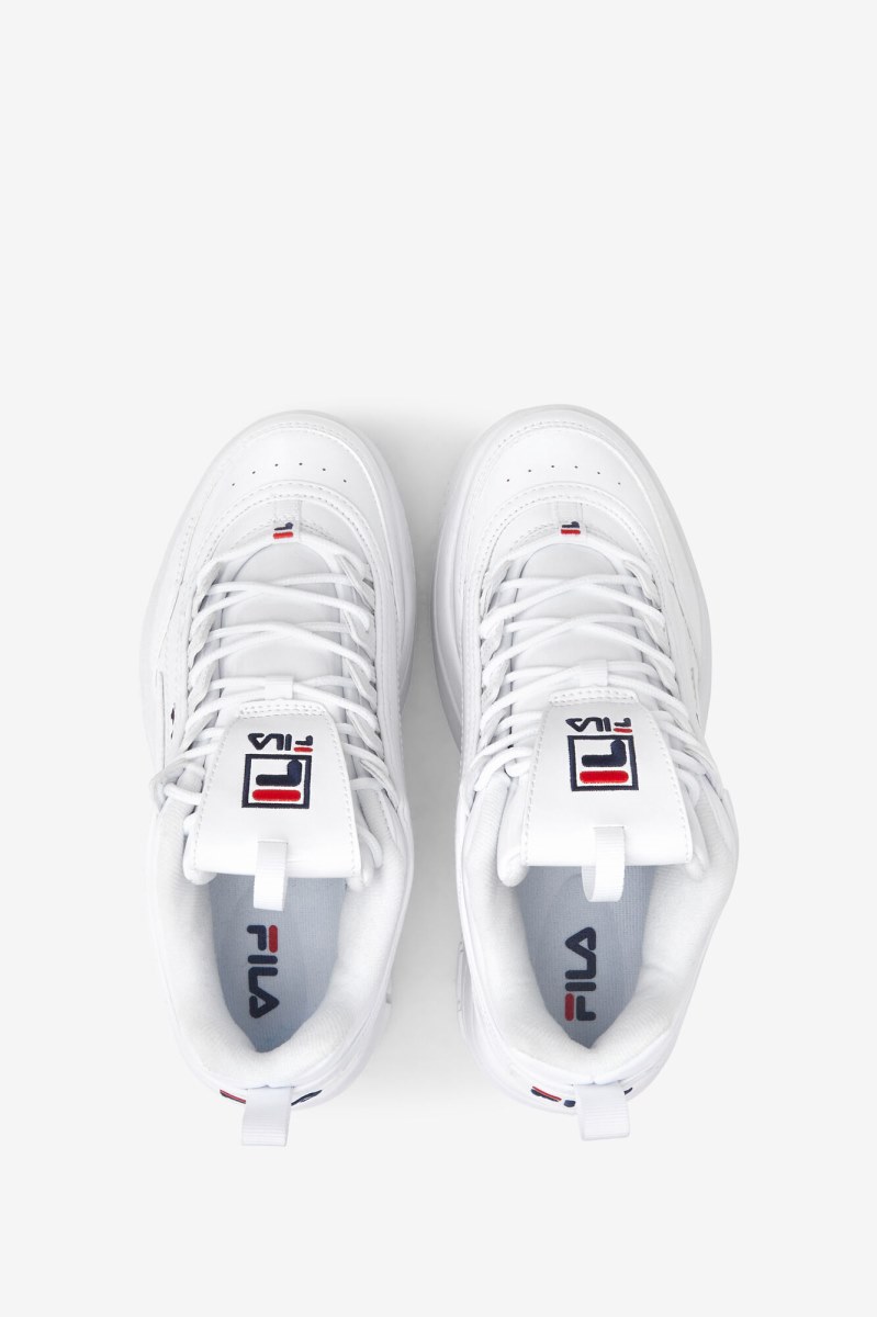 Fila Disruptor 2 Wedge Lak Sneakers Dame Hvide Mørkeblå Rød | 937-OYERKZ