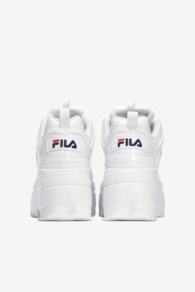 Fila Disruptor 2 Wedge Lak Sneakers Dame Hvide Mørkeblå Rød | 937-OYERKZ