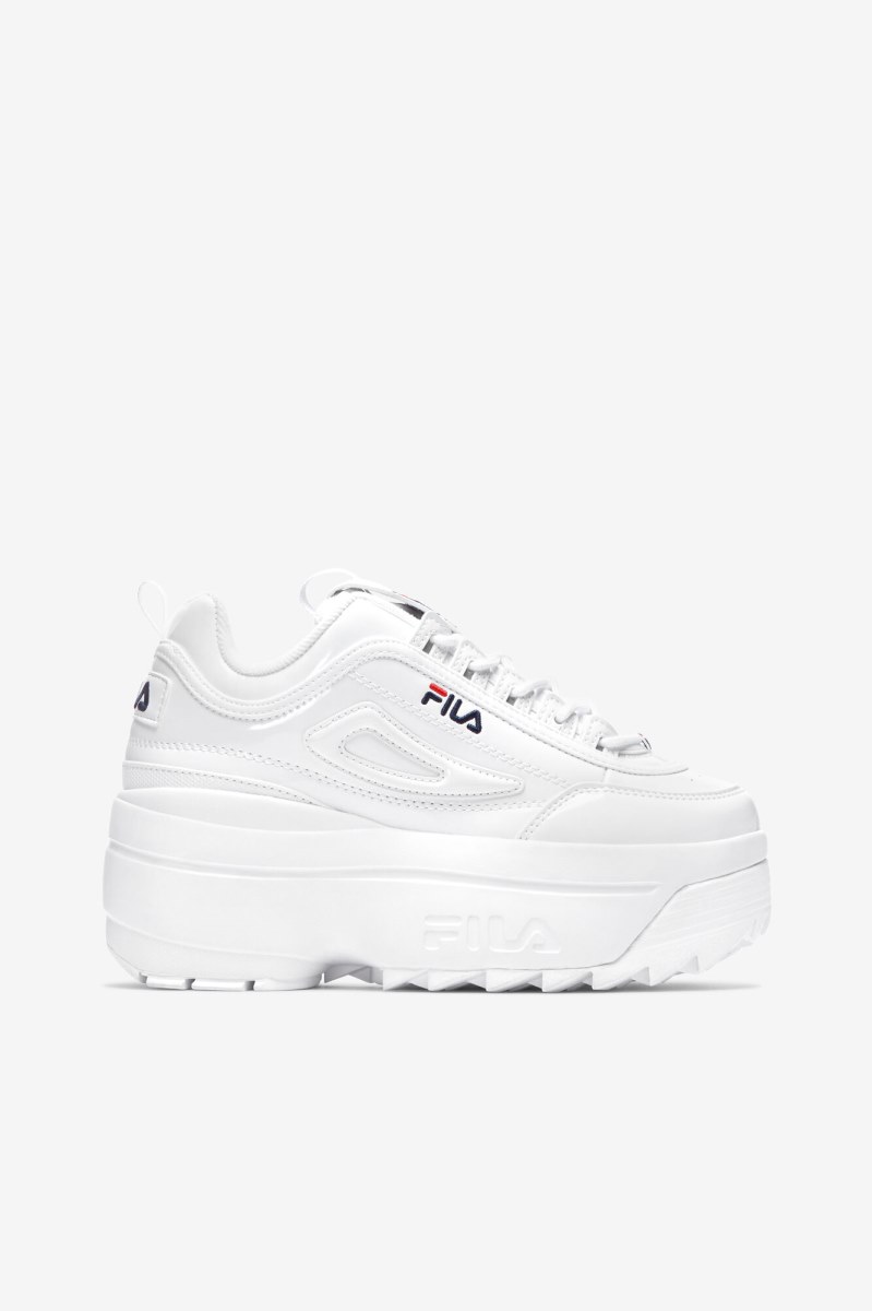 Fila Disruptor 2 Wedge Lak Sneakers Dame Hvide Mørkeblå Rød | 937-OYERKZ