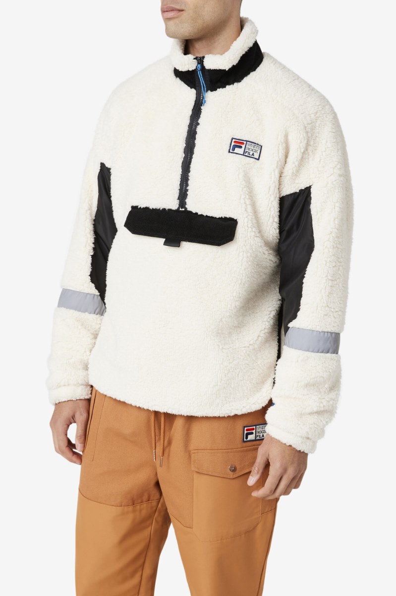 Fila Dyno Sherpa 1/2 Zip Casual Jakker Herre Hvide Sort | 613-YGRFWB