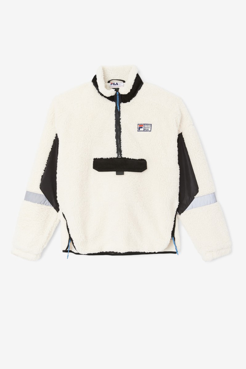 Fila Dyno Sherpa 1/2 Zip Casual Jakker Herre Hvide Sort | 613-YGRFWB