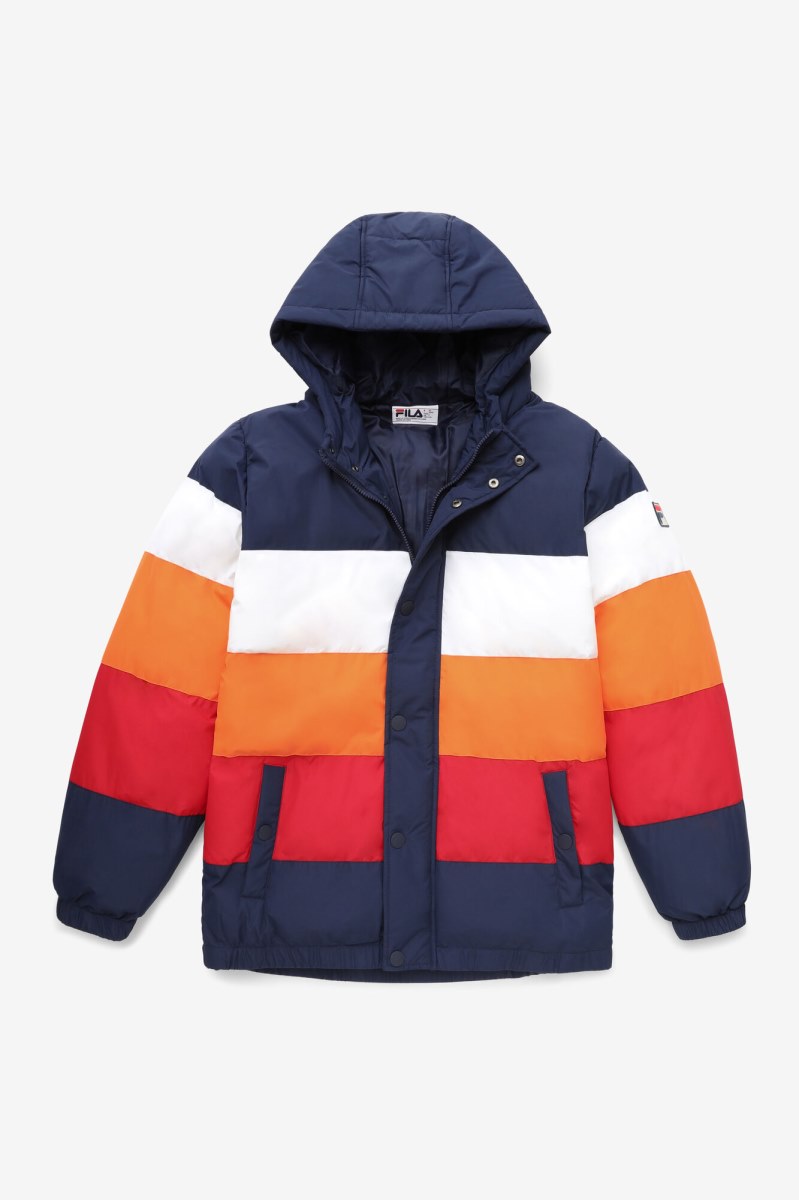 Fila Giovanni Puffa Casual Jakker Herre Mørkeblå Hvide Orange Rød | 410-UQMANK