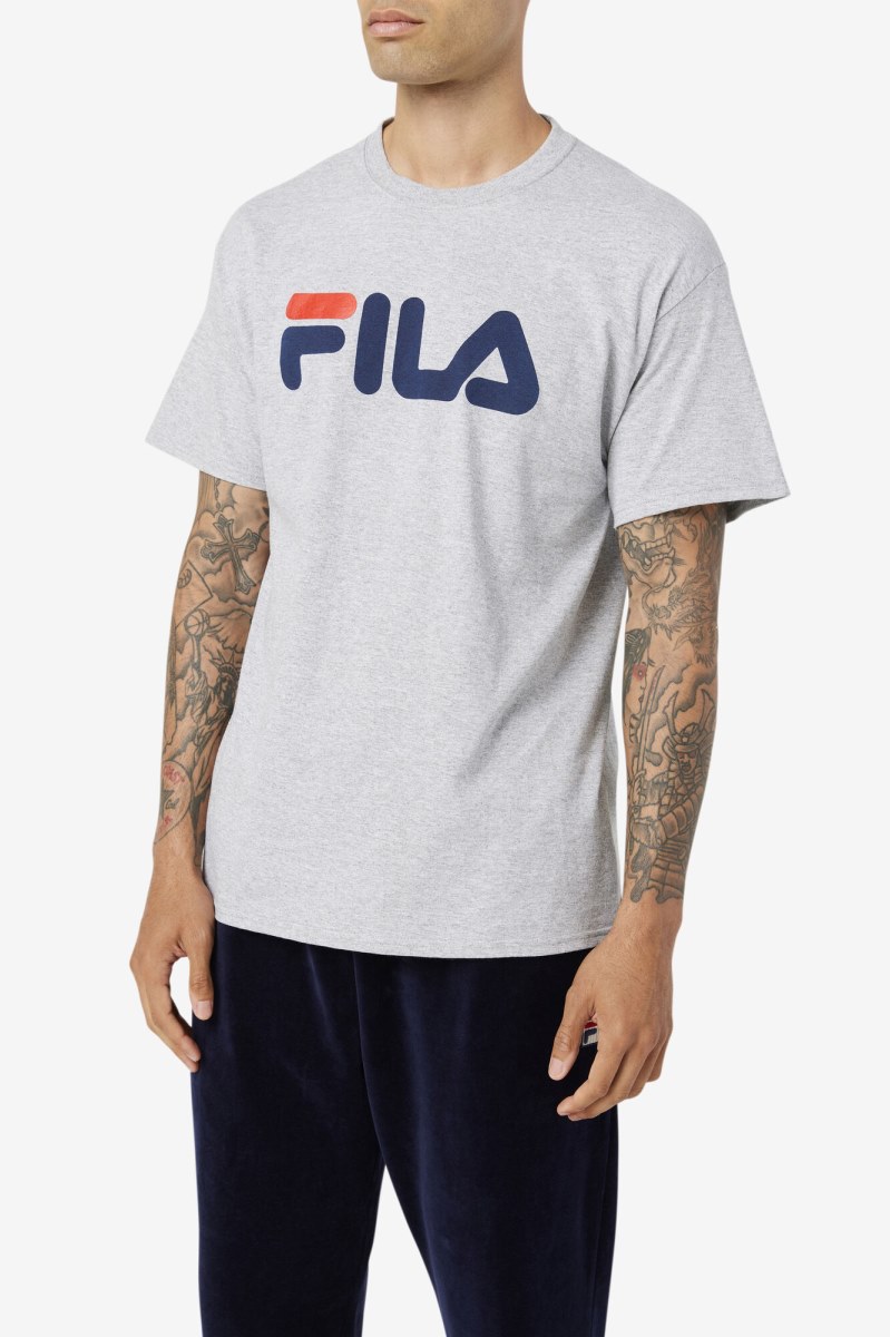 Fila Logo Tee T Shirts Herre Grå Mørkeblå Rød | 351-HRSXZL