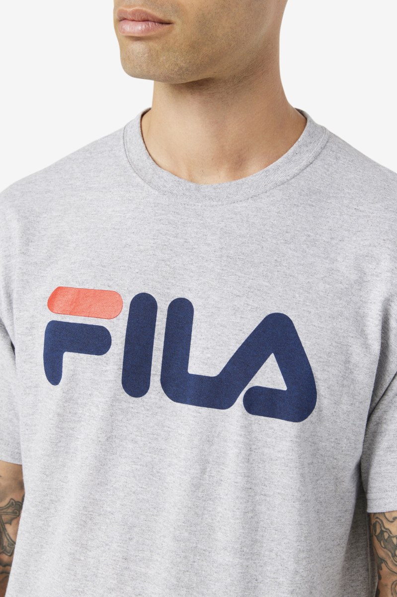 Fila Logo Tee T Shirts Herre Grå Mørkeblå Rød | 351-HRSXZL