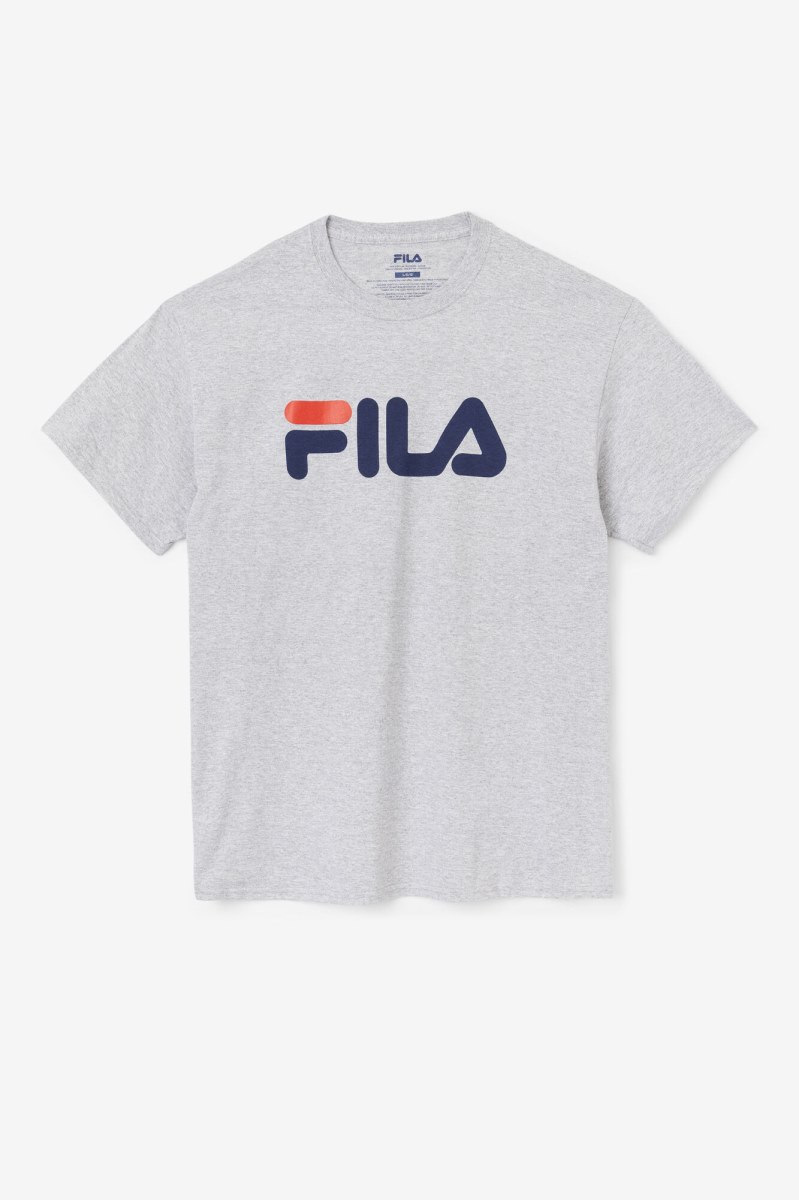 Fila Logo Tee T Shirts Herre Grå Mørkeblå Rød | 351-HRSXZL