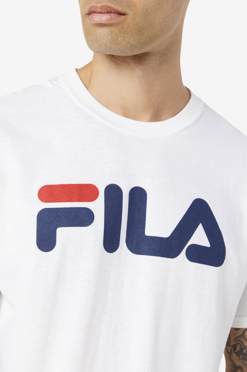 Fila Logo Tee T Shirts Herre Hvide Mørkeblå Rød | 123-NRCDGP