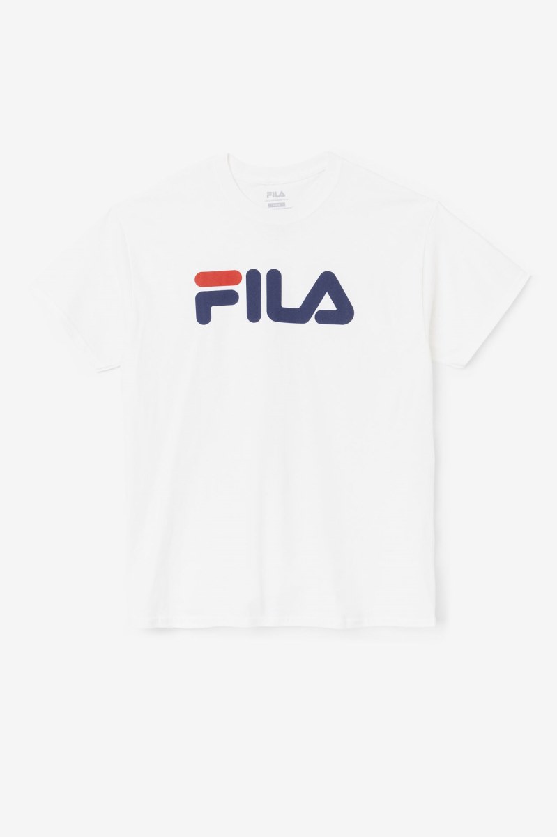 Fila Logo Tee T Shirts Herre Hvide Mørkeblå Rød | 123-NRCDGP