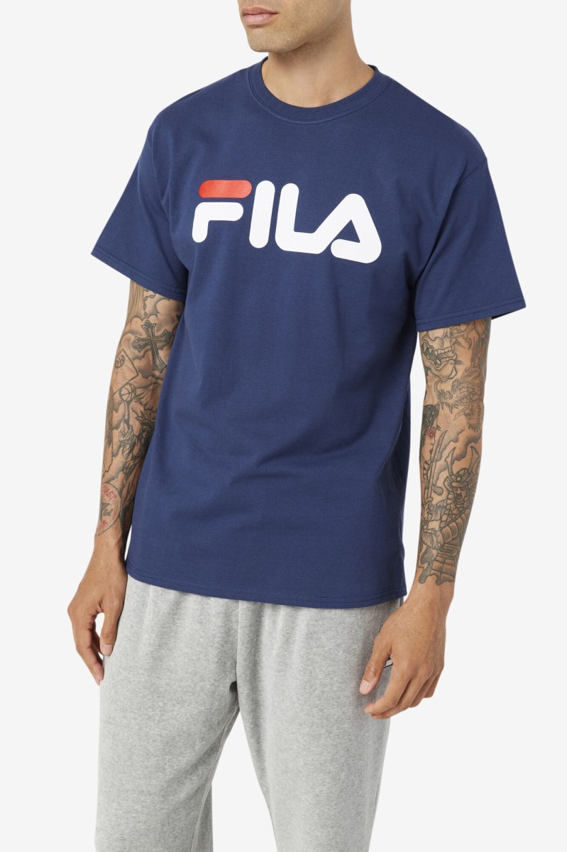 Fila Logo Tee T Shirts Herre Mørkeblå Hvide Rød | 468-CDKVFY