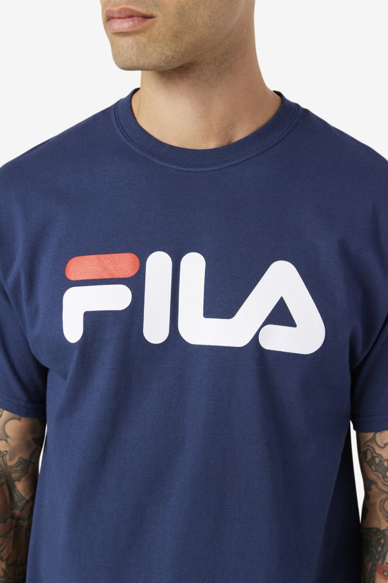 Fila Logo Tee T Shirts Herre Mørkeblå Hvide Rød | 468-CDKVFY