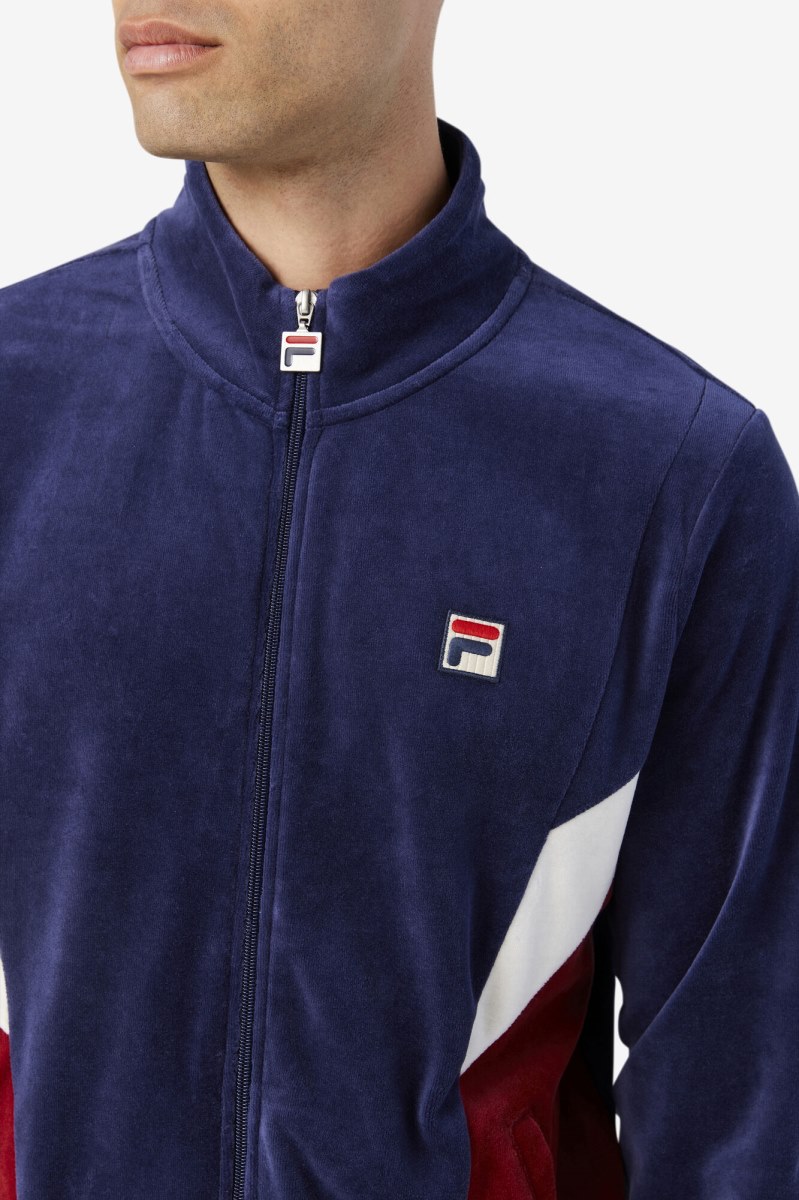 Fila Marten Velour Fleece Jakker Herre Mørkeblå Hvide | 712-IFPYJA