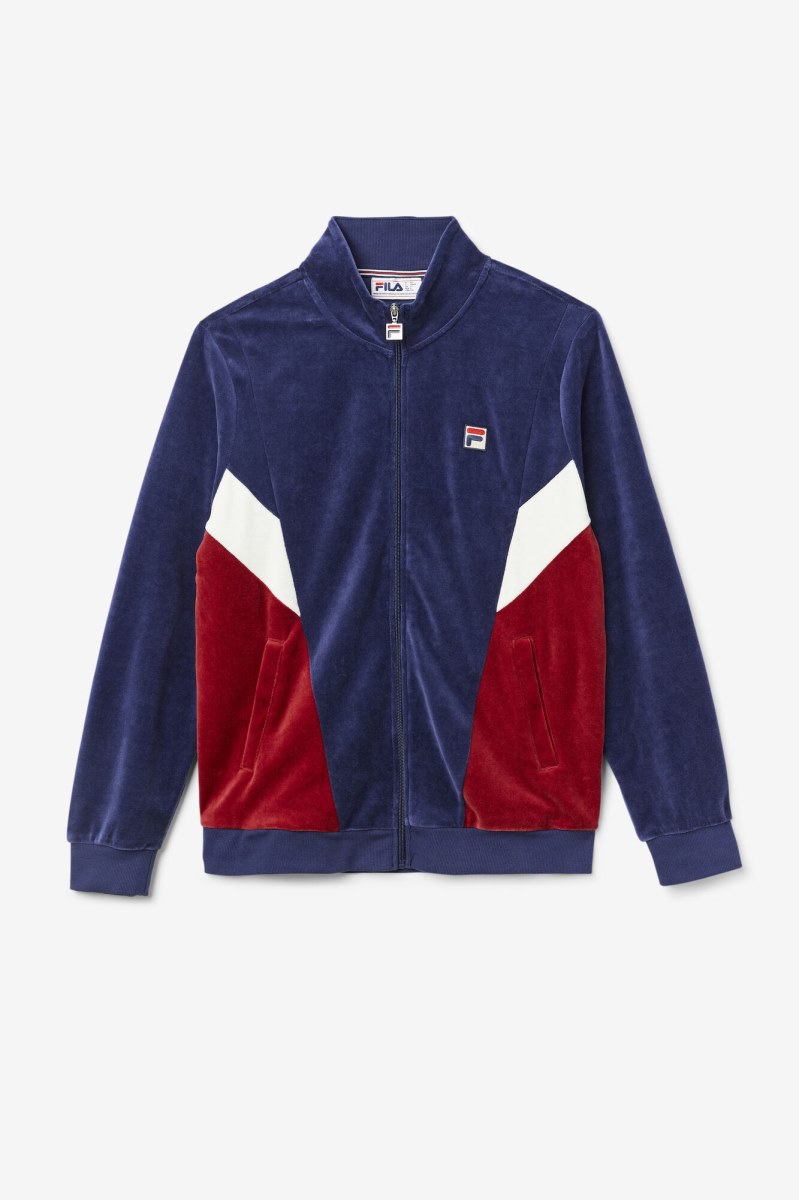 Fila Marten Velour Fleece Jakker Herre Mørkeblå Hvide | 712-IFPYJA