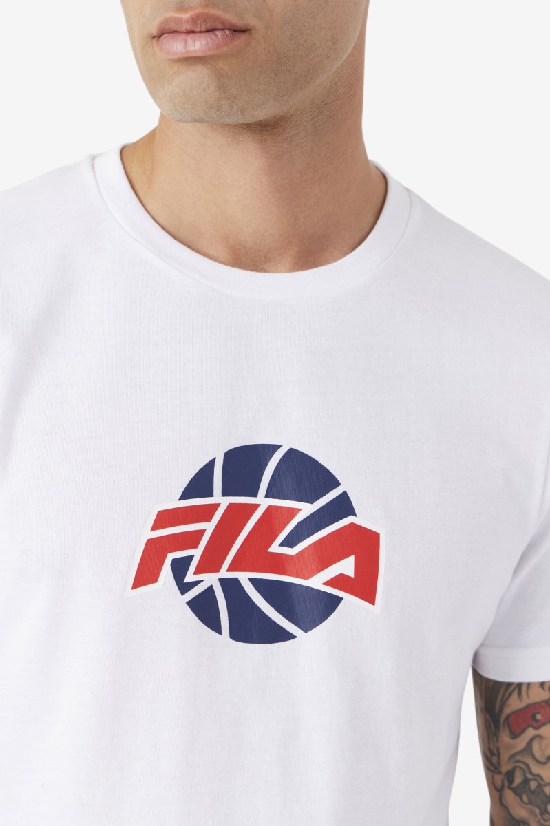 Fila Nomi Tee T Shirts Herre Hvide Mørkeblå Rød | 561-WJHQCX