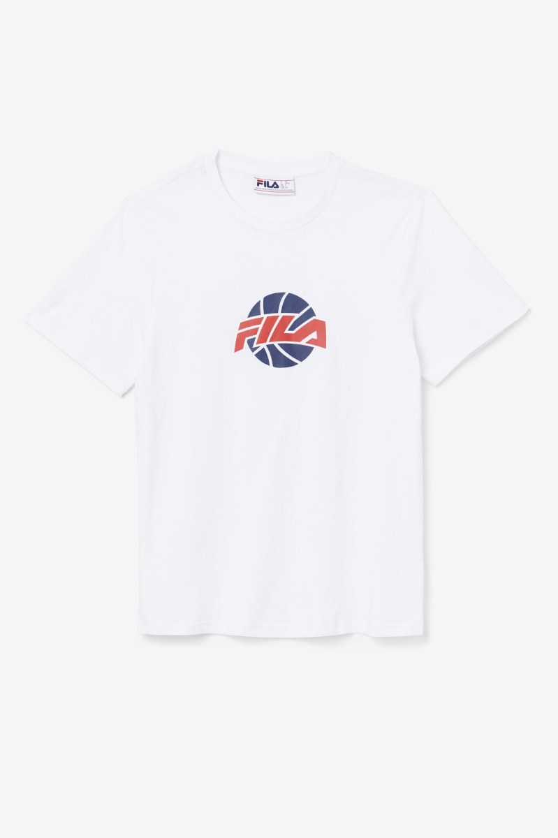 Fila Nomi Tee T Shirts Herre Hvide Mørkeblå Rød | 561-WJHQCX