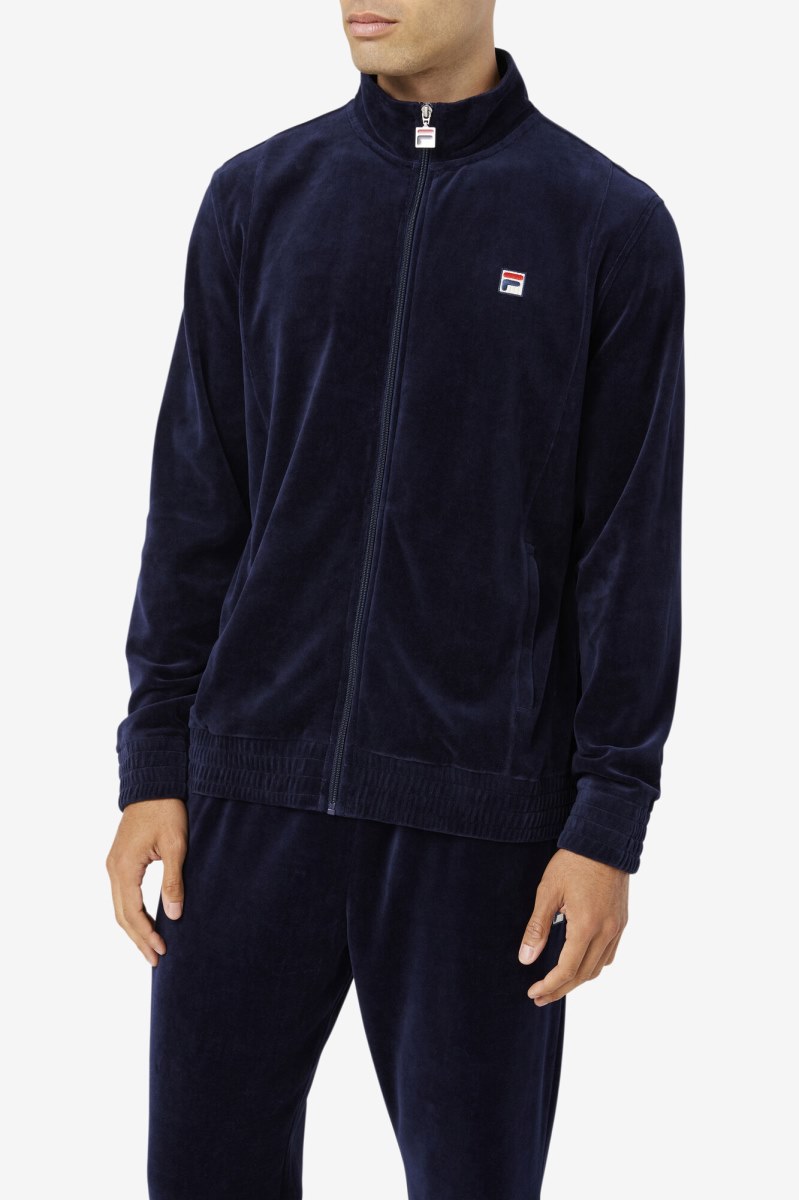 Fila O-fit Velour Fleece Jakker Herre Mørkeblå | 134-LKQVEP