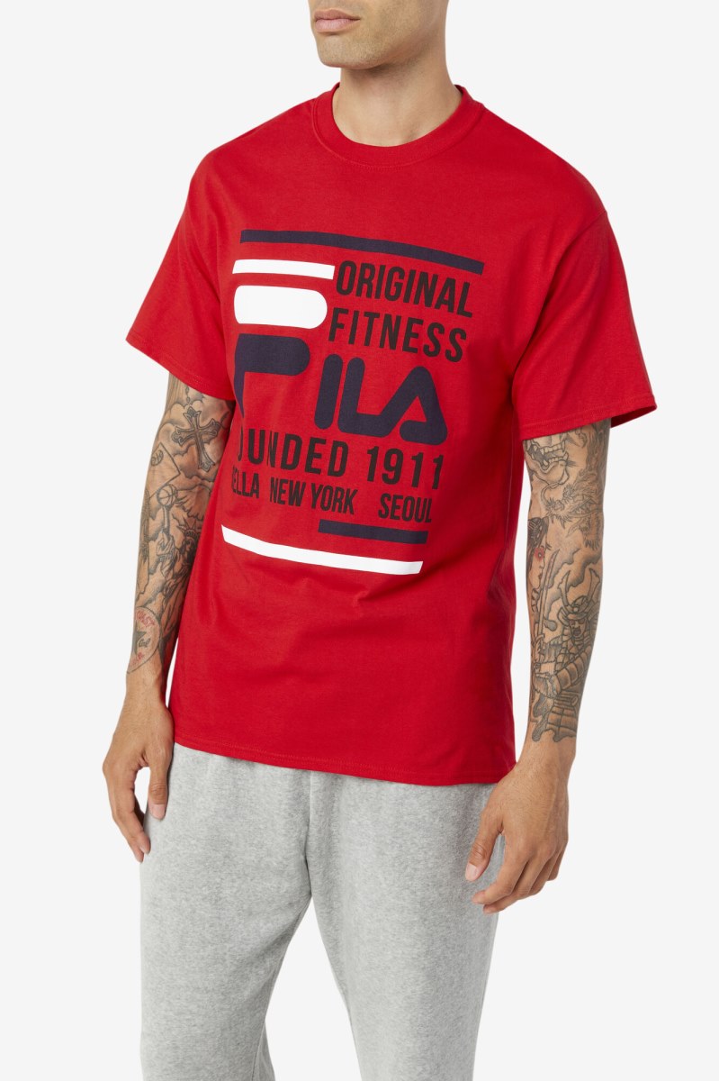 Fila Original Fitness Tee T Shirts Herre Rød Mørkeblå Hvide | 137-JSPLGI