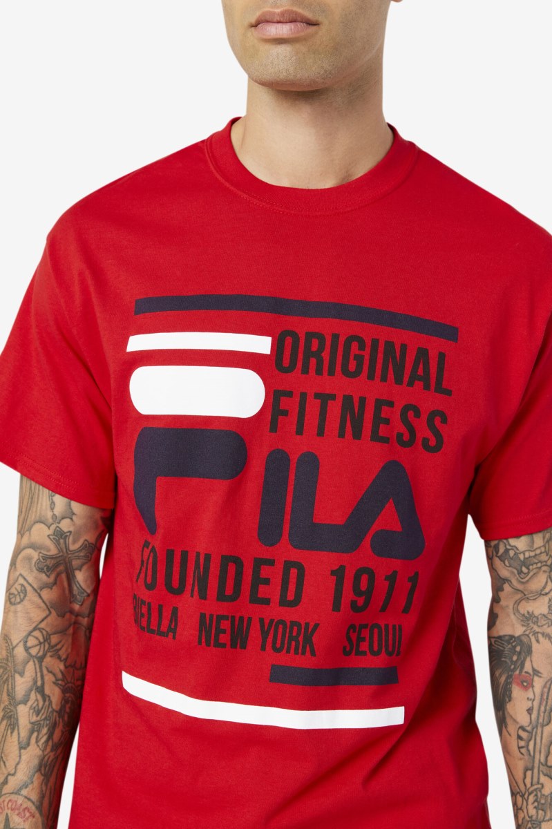 Fila Original Fitness Tee T Shirts Herre Rød Mørkeblå Hvide | 137-JSPLGI