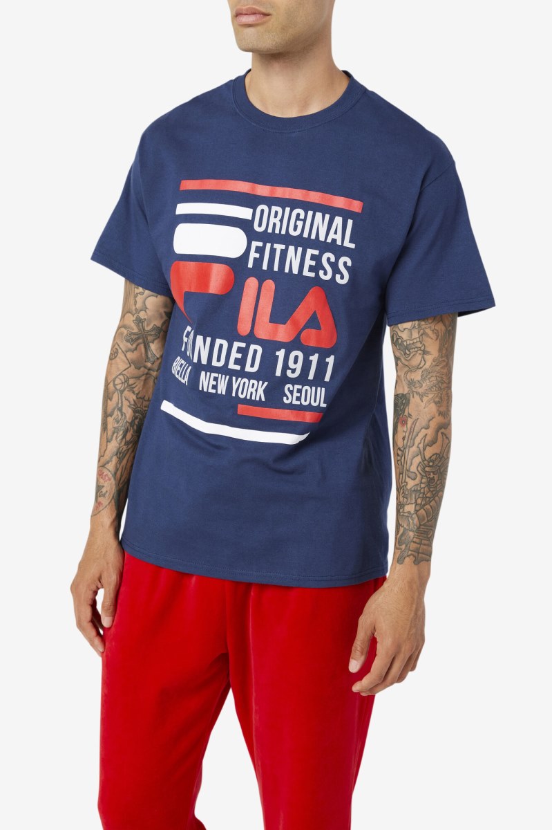 Fila Original Fitness Tee T Shirts Herre Mørkeblå Rød Hvide | 280-FZXHER