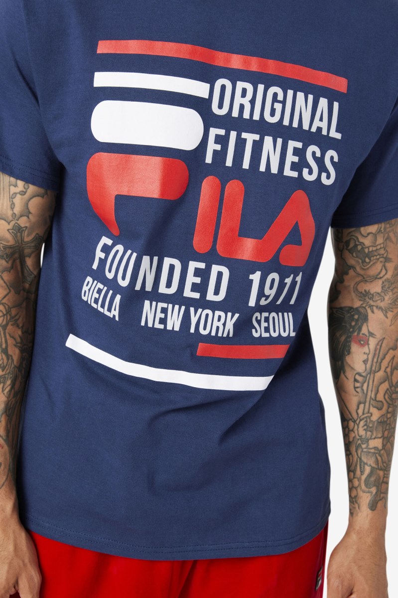 Fila Original Fitness Tee T Shirts Herre Mørkeblå Rød Hvide | 280-FZXHER