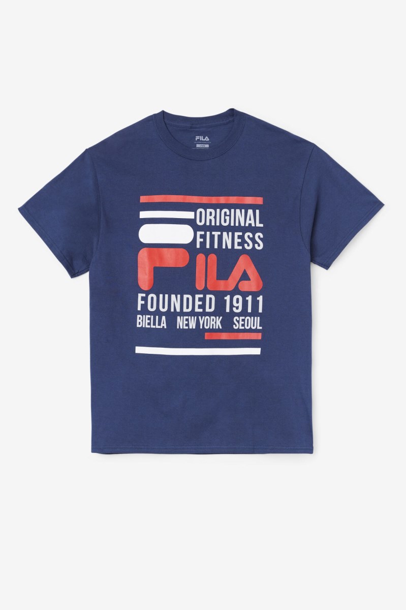 Fila Original Fitness Tee T Shirts Herre Mørkeblå Rød Hvide | 280-FZXHER