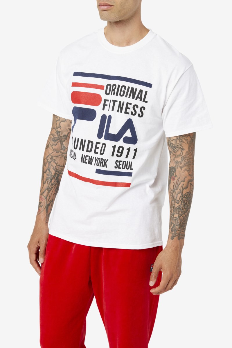 Fila Original Fitness Tee T Shirts Herre Hvide Mørkeblå Rød | 905-MAYSUC