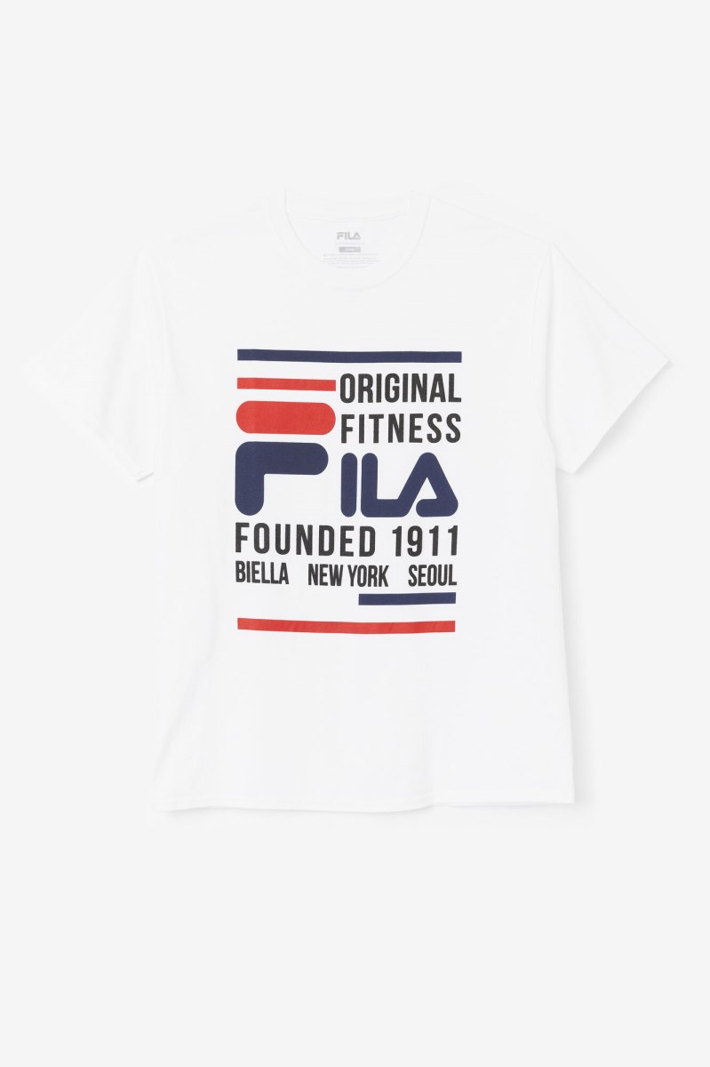 Fila Original Fitness Tee T Shirts Herre Hvide Mørkeblå Rød | 905-MAYSUC