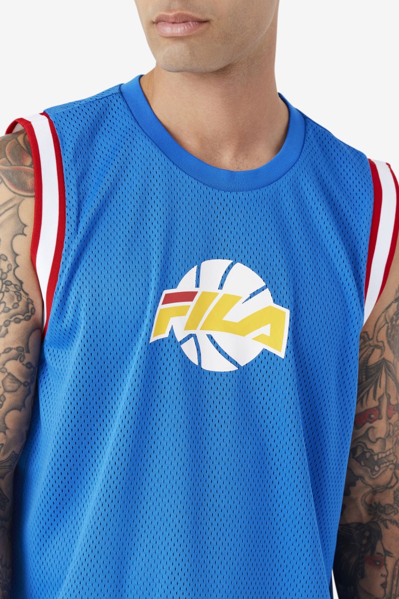 Fila Ovi Basketball Jersey Herre Blå Hvide Rød Guld | 235-RECWAI