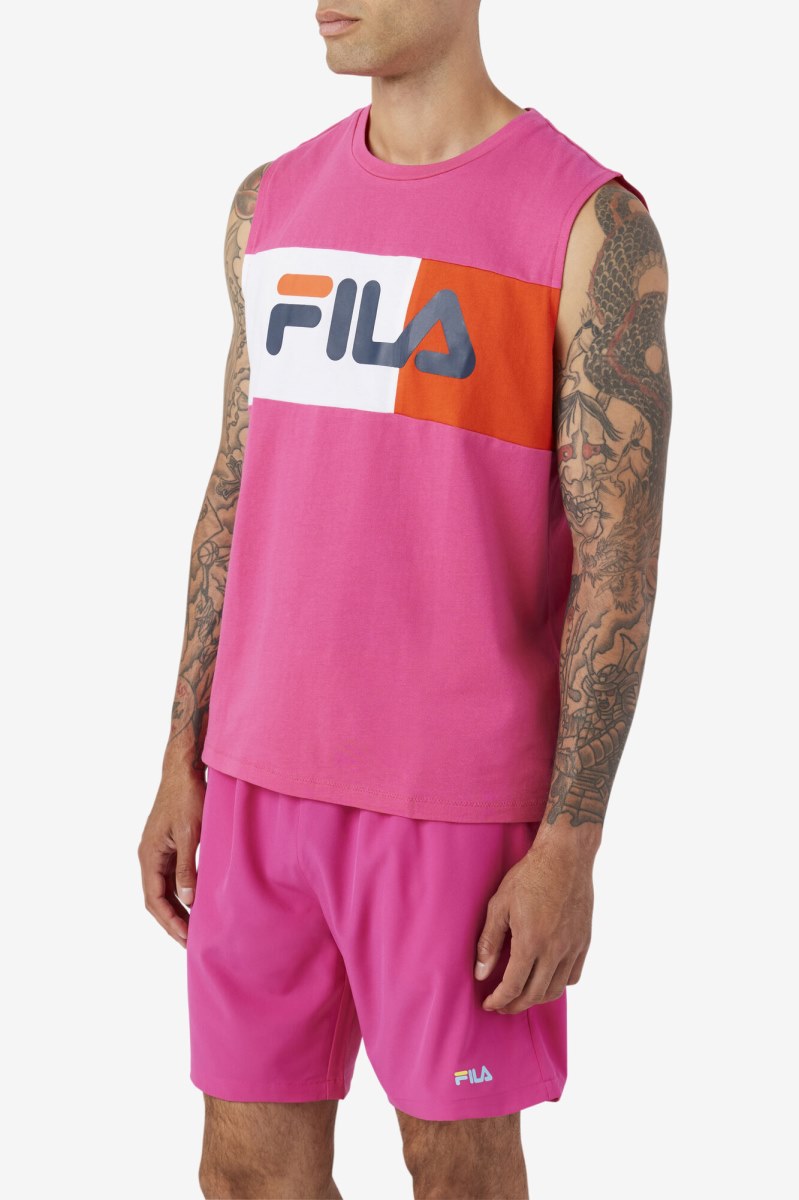 Fila Ozni Uden Ærmer Tee T Shirts Herre Fuchsia Lilla Hvide Mørkeblå | 246-GADVQR