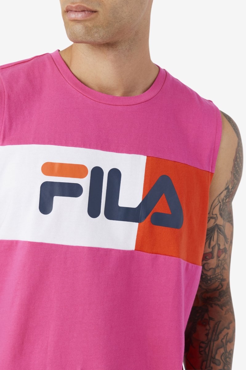 Fila Ozni Uden Ærmer Tee T Shirts Herre Fuchsia Lilla Hvide Mørkeblå | 246-GADVQR