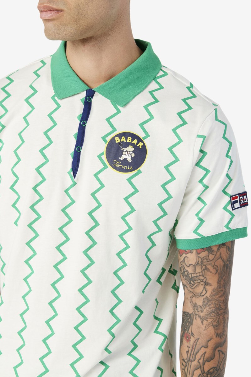 Fila RB Babar Guye Polo Shirt Dame Hvide Dyb Mintgrønne Blå | 096-MFRSKA