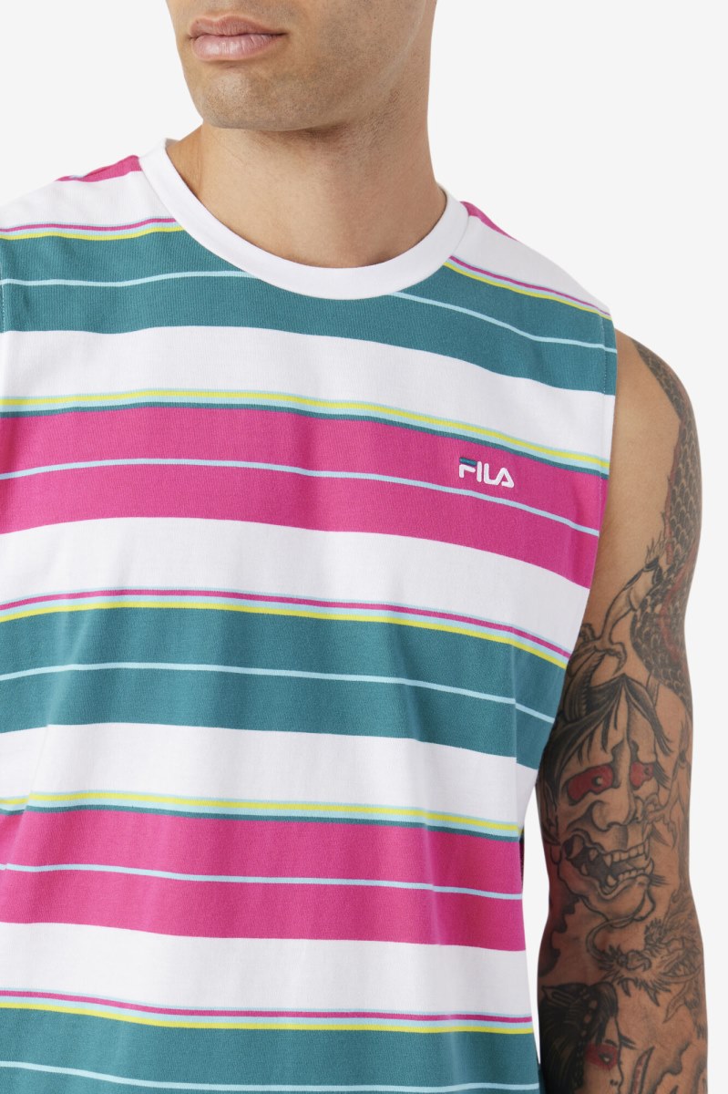 Fila Sandu Uden Ærmer Tee T Shirts Herre Hvide Fuchsia Lilla | 846-NCTODH